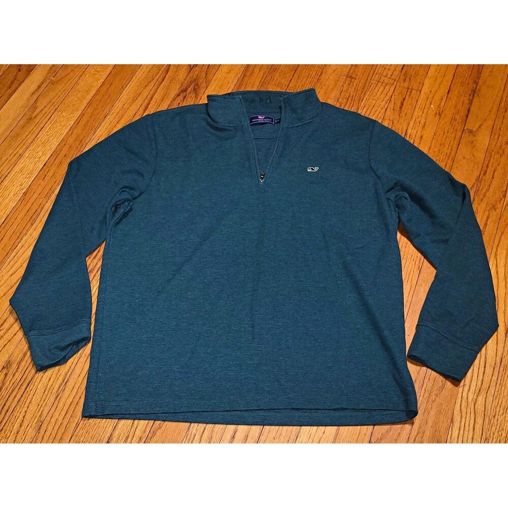 Vineyard Vines Logo 1/4 Zip Mock Neck Green Knit Pullover Sweater Men’s XL